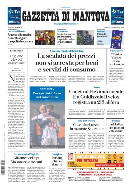 prima pagina - Gazzetta di Mantova del 24/02/2024
