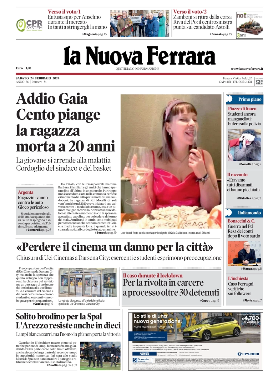 prima pagina - La Nuova Ferrara del 24/02/2024