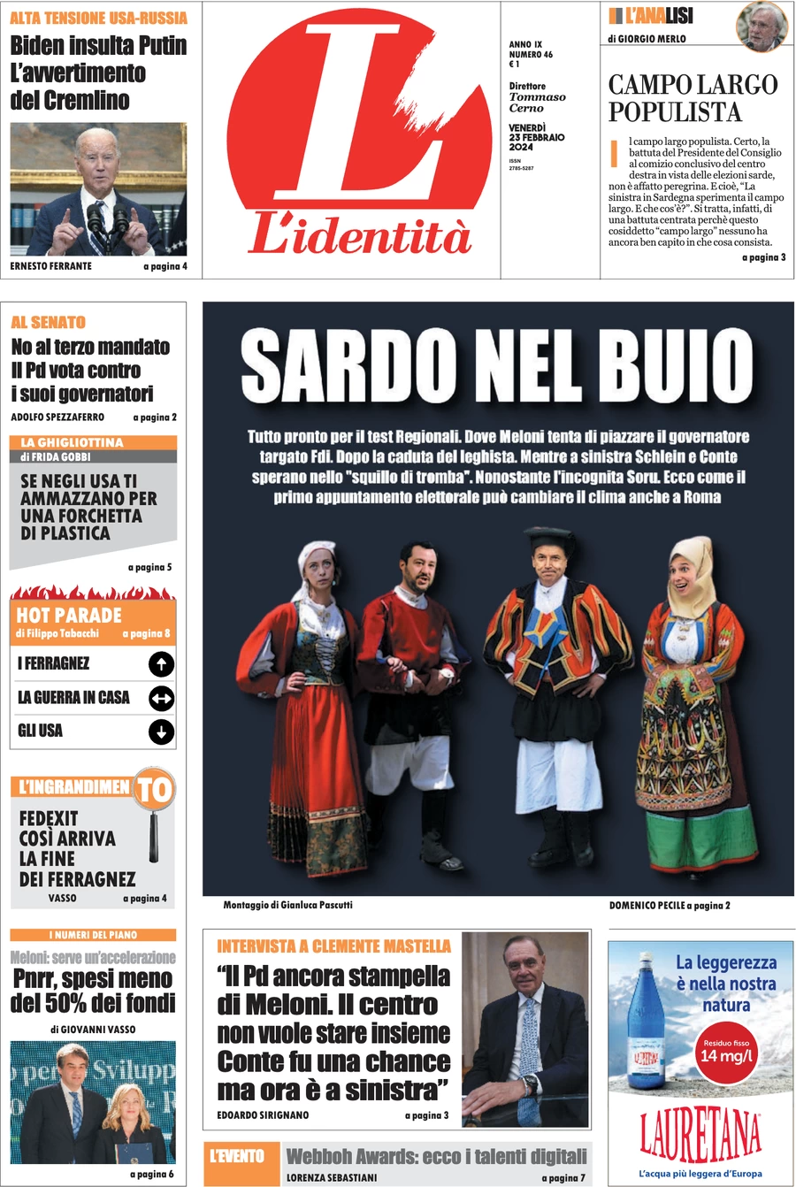 anteprima della prima pagina di lidentit del 24/02/2024