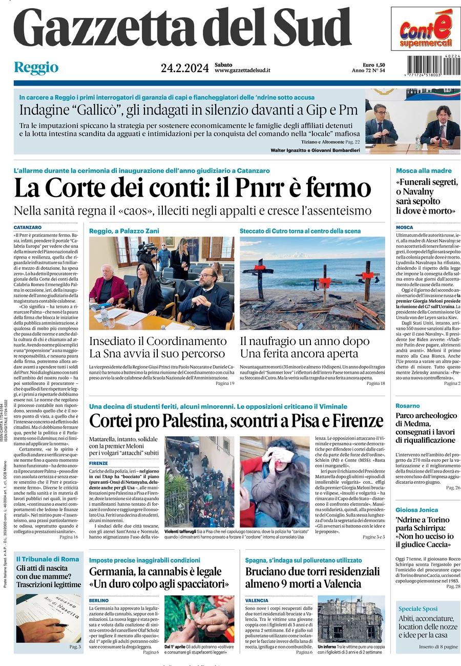 prima pagina - Gazzetta del Sud (Reggio Calabria) del 24/02/2024