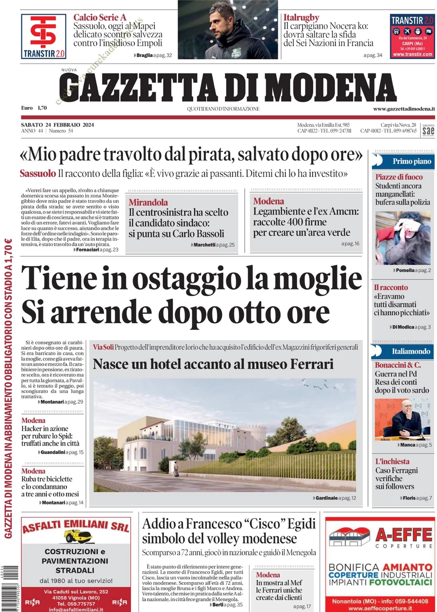prima pagina - Gazzetta di Modena del 24/02/2024