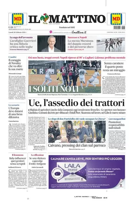 anteprima della prima pagina di il-mattino del 25/02/2024