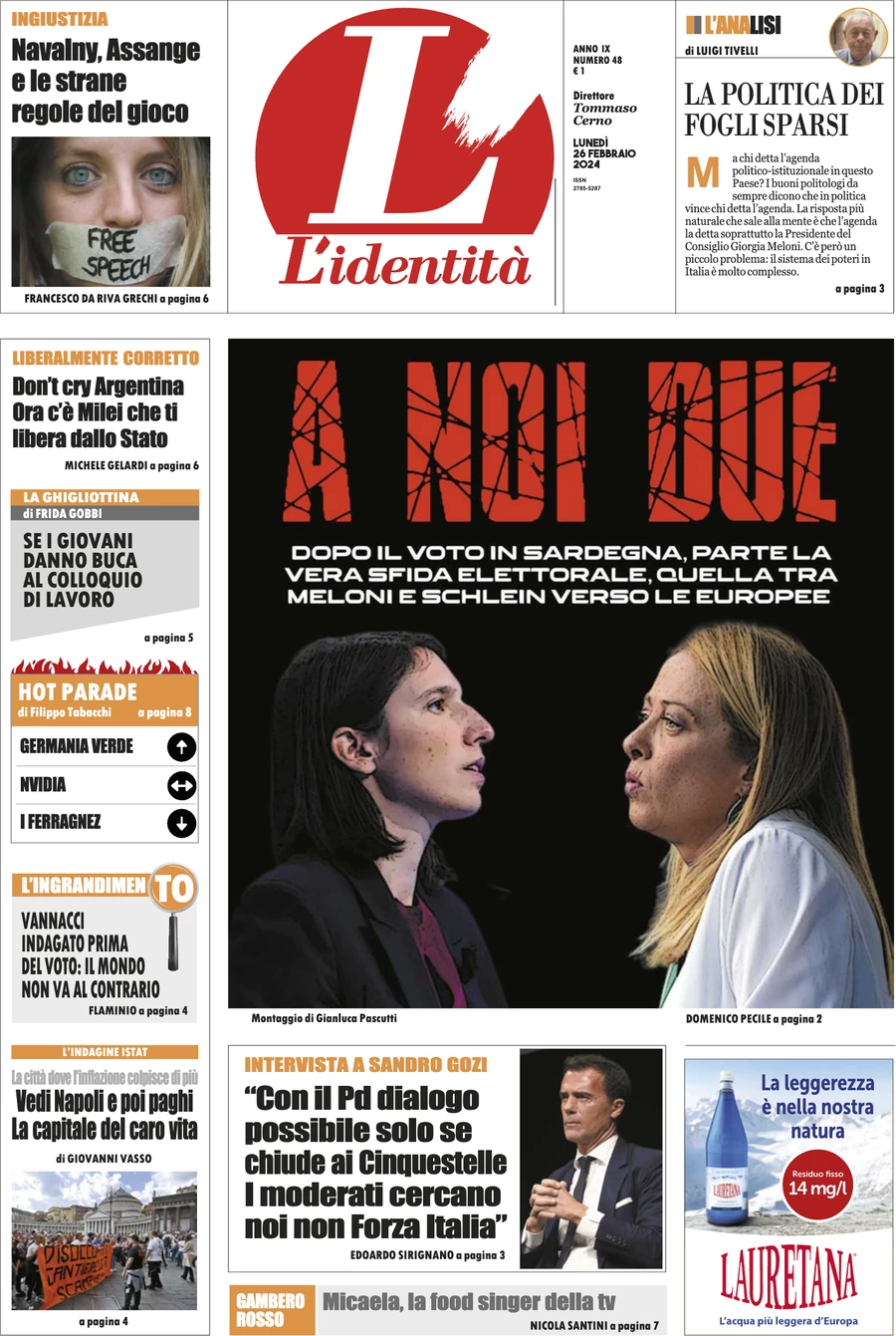 anteprima della prima pagina di lidentit del 25/02/2024