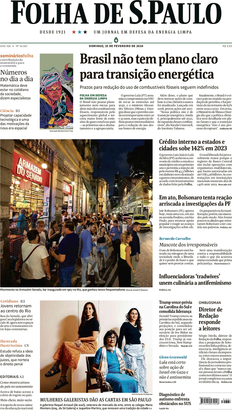 anteprima della prima pagina di folha-de-s.paulo del 25/02/2024