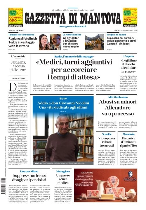 prima pagina - Gazzetta di Mantova del 26/02/2024