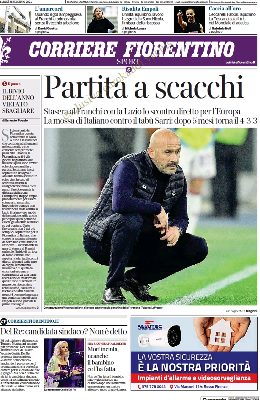 prima pagina - Corriere Fiorentino del 26/02/2024