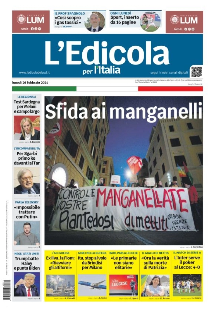 prima pagina - L'Edicola del Sud (Lecce) del 26/02/2024