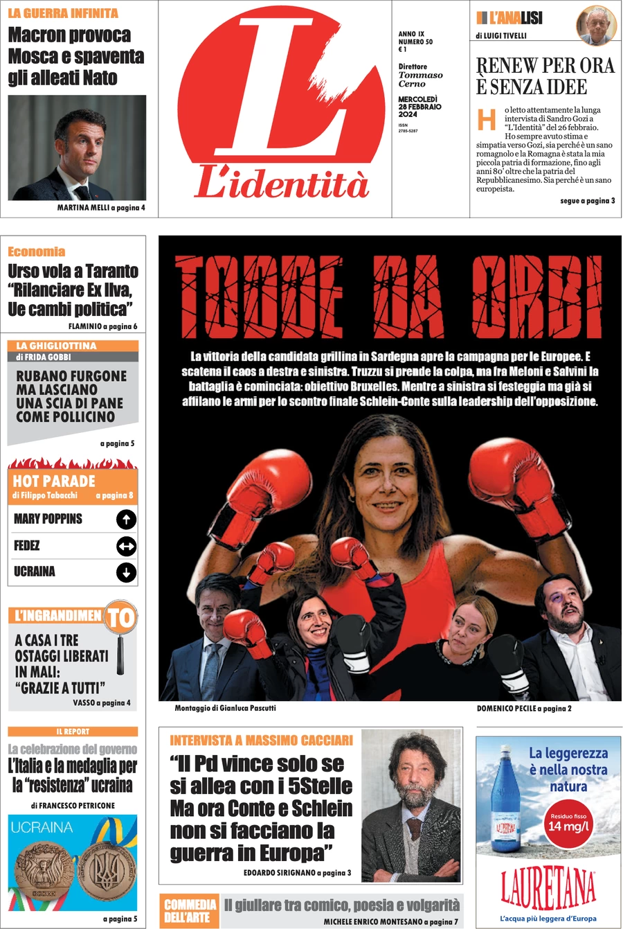 anteprima della prima pagina di lidentit del 27/02/2024