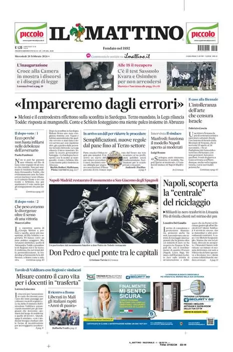 anteprima della prima pagina di il-mattino del 27/02/2024