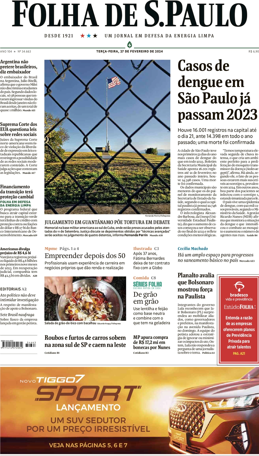 anteprima della prima pagina di folha-de-s.paulo del 27/02/2024