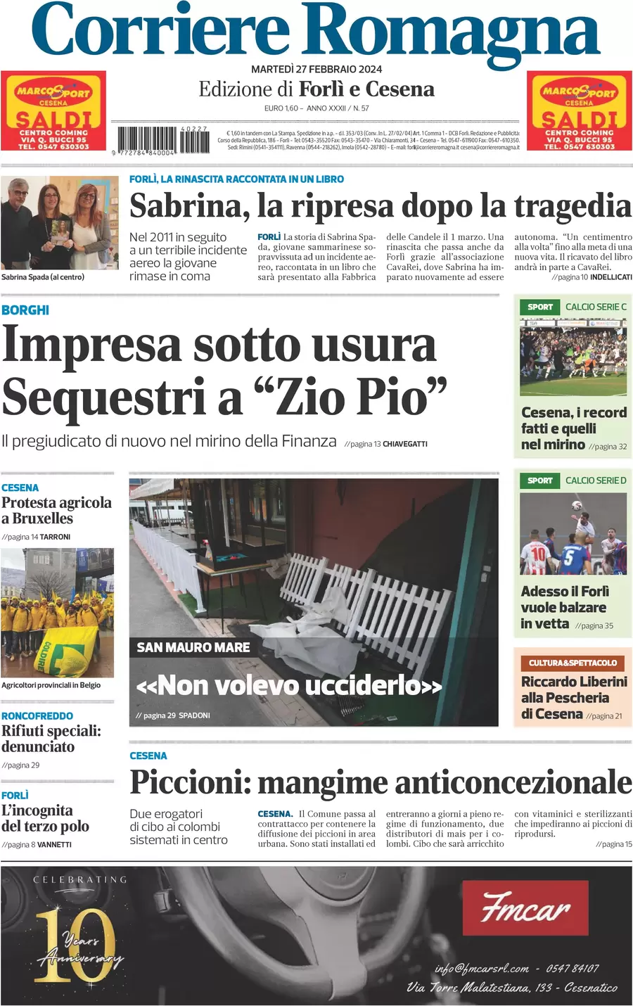 prima pagina - Corriere Romagna (Forl e Cesena) del 27/02/2024