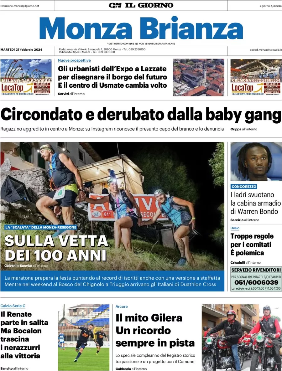 prima pagina - Il Giorno (Monza Brianza) del 27/02/2024