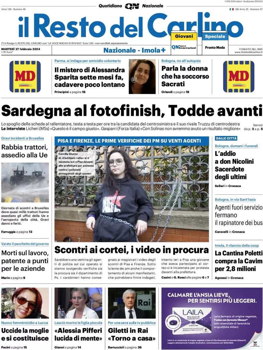 anteprima della prima pagina di il-resto-del-carlino del 27/02/2024