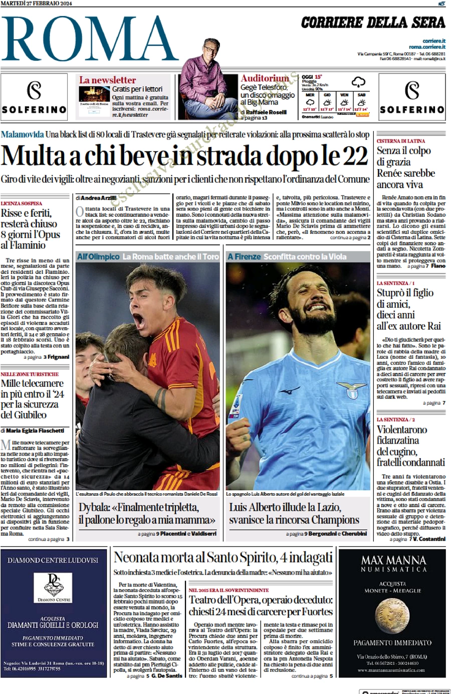 prima pagina - Corriere della Sera (Roma) del 27/02/2024
