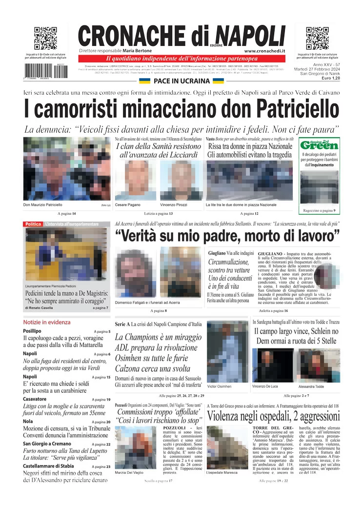 anteprima della prima pagina di cronache-di-napoli del 27/02/2024