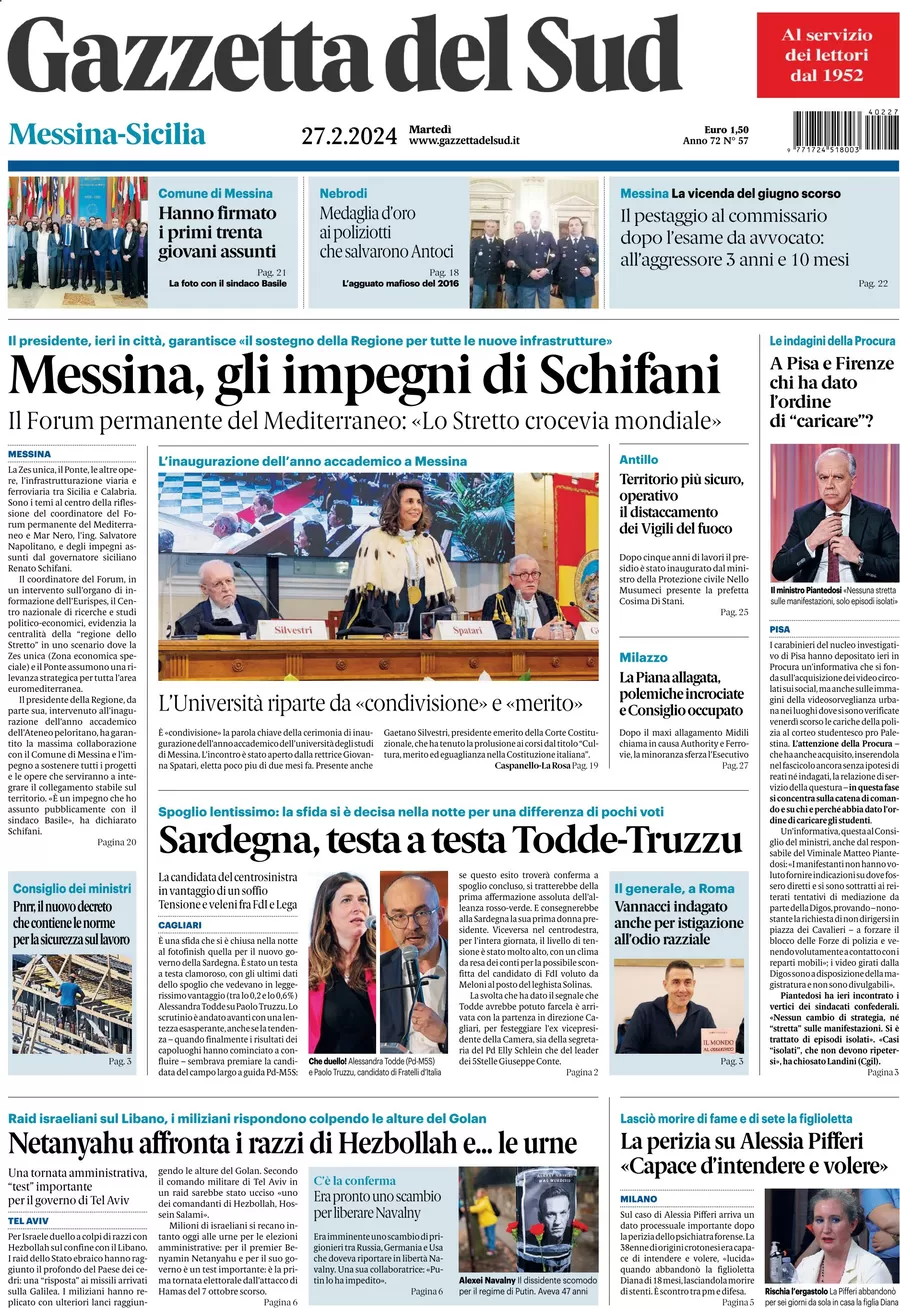 prima pagina - Gazzetta del Sud (Messina) del 27/02/2024