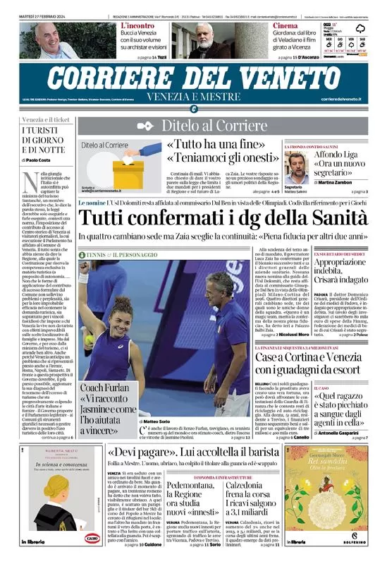 prima pagina - Corriere del Veneto del 27/02/2024