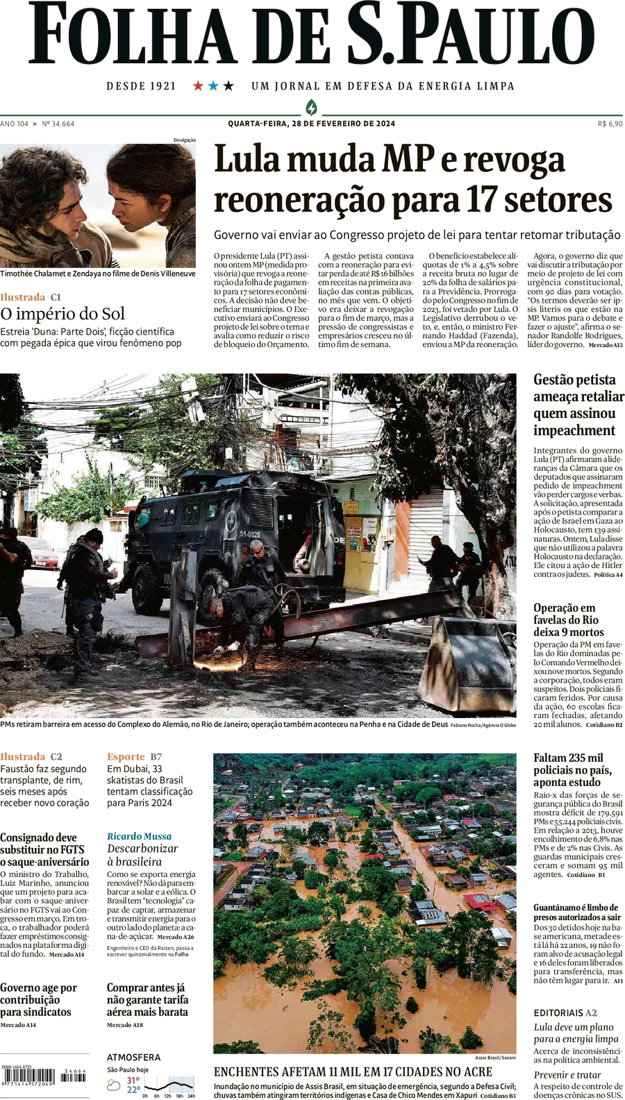 anteprima della prima pagina di folha-de-s.paulo del 28/02/2024