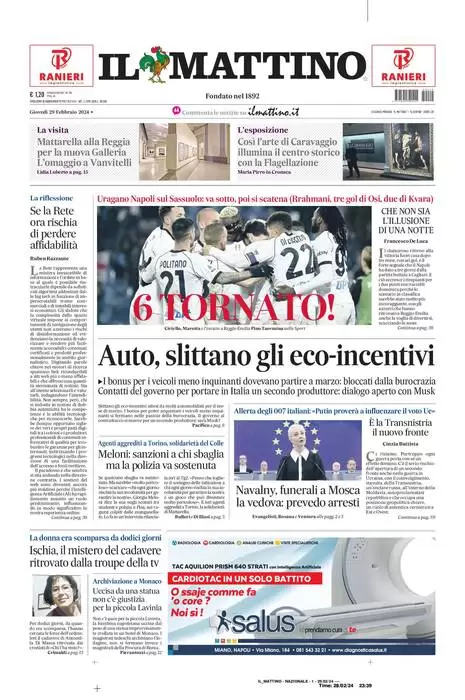 anteprima della prima pagina di il-mattino del 28/02/2024