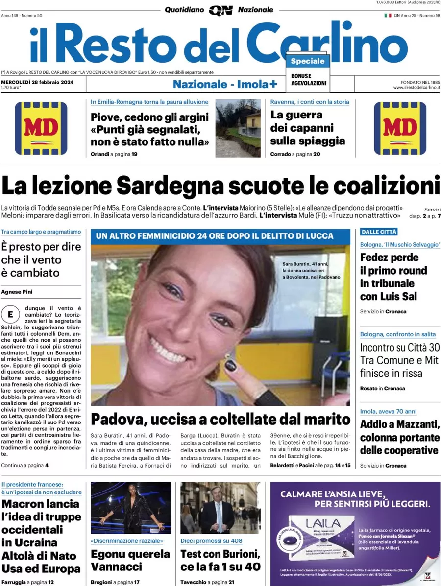 anteprima della prima pagina di il-resto-del-carlino del 28/02/2024