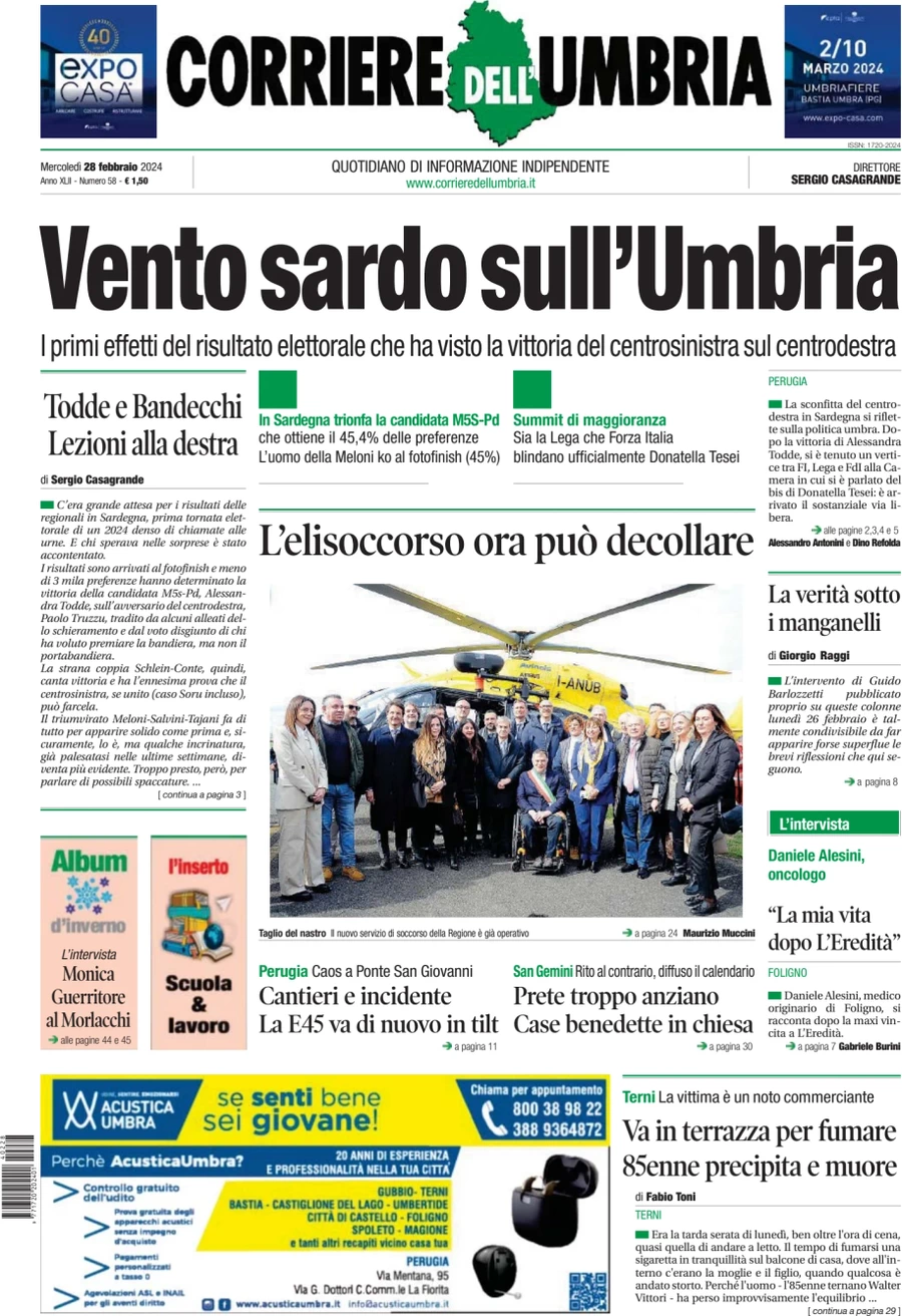 prima pagina - Corriere dell'Umbria del 28/02/2024