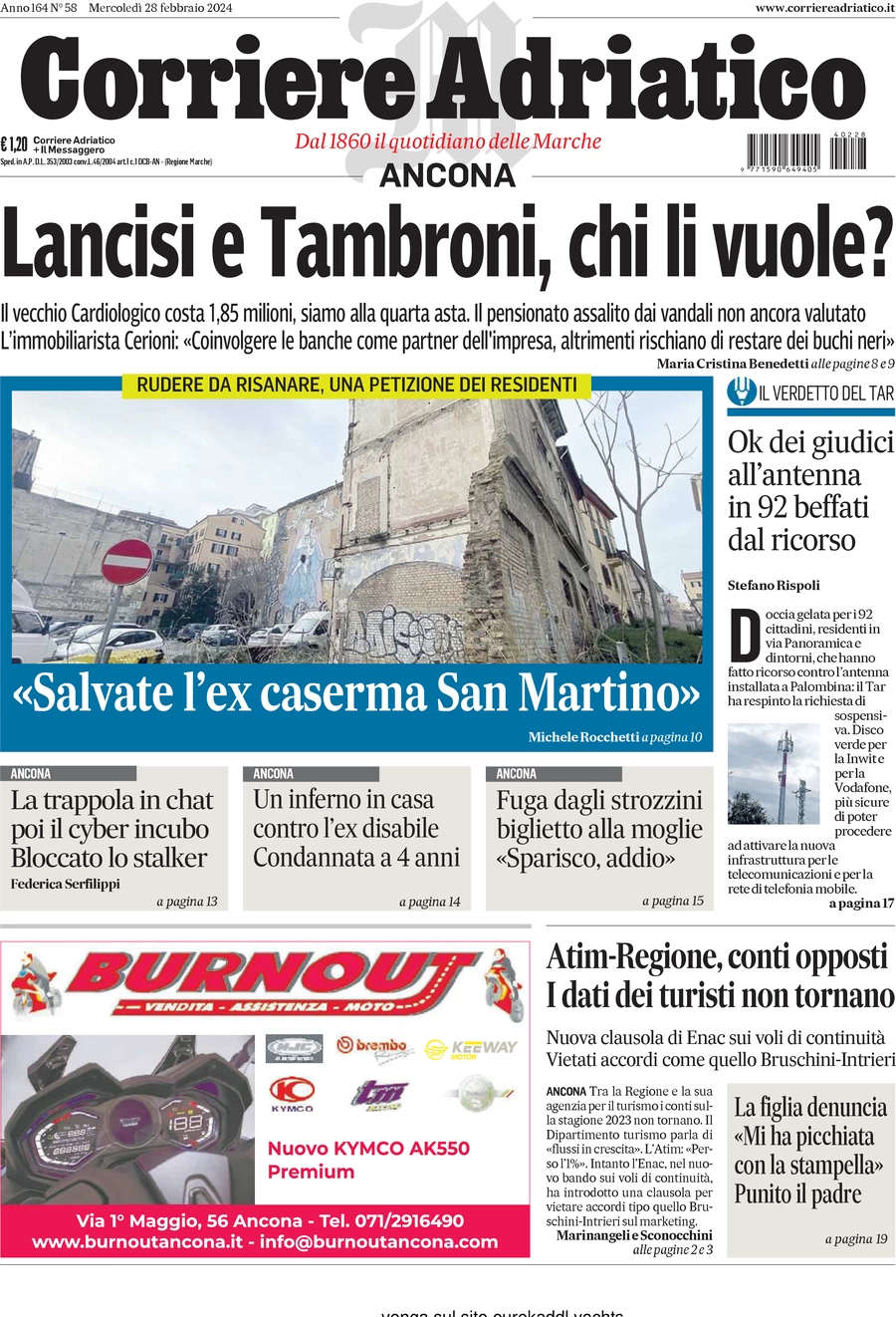 prima pagina - Corriere Adriatico (Ancona) del 28/02/2024