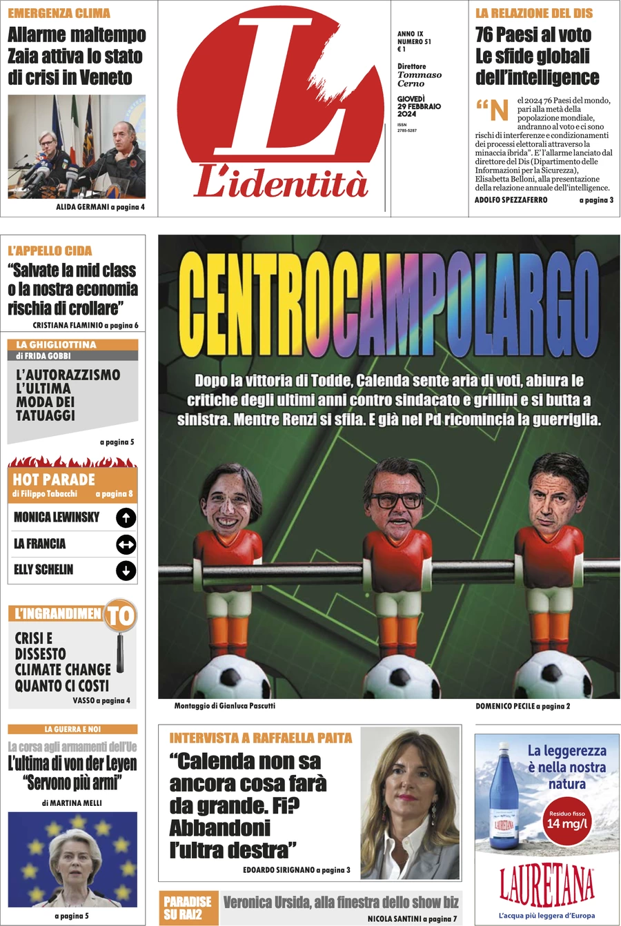 anteprima della prima pagina di lidentit del 28/02/2024
