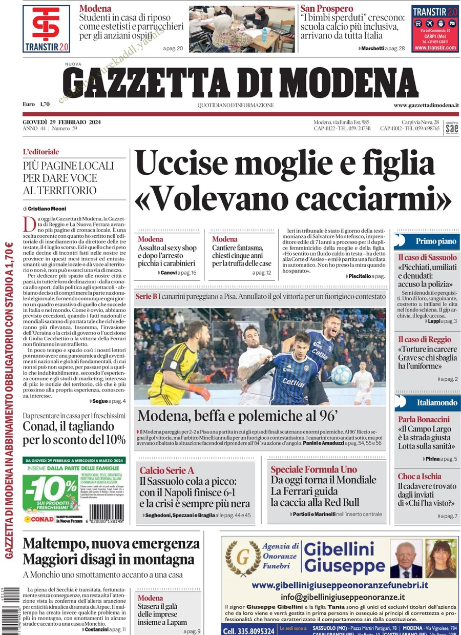 prima pagina - Gazzetta di Modena del 29/02/2024