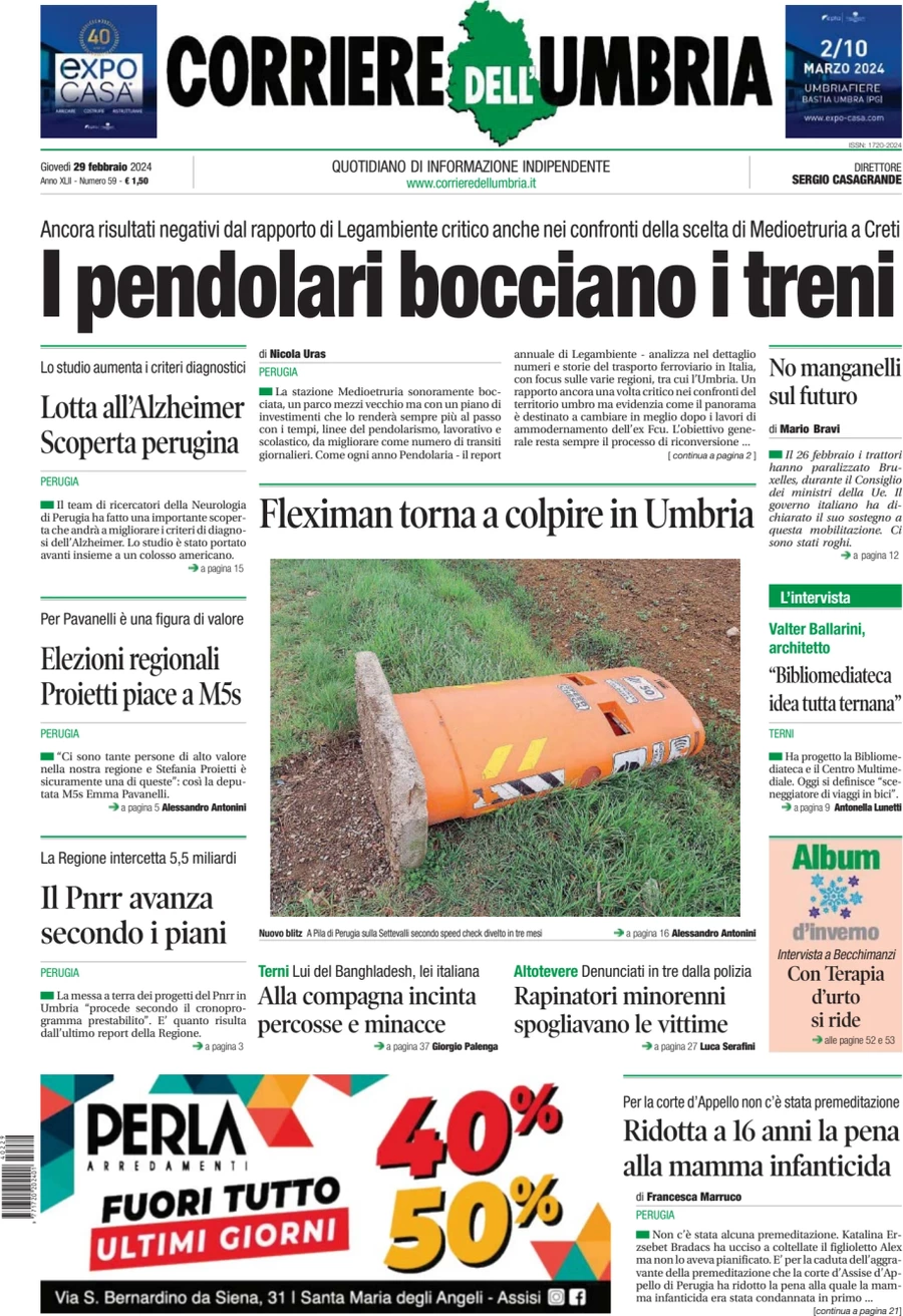 prima pagina - Corriere dell'Umbria del 29/02/2024