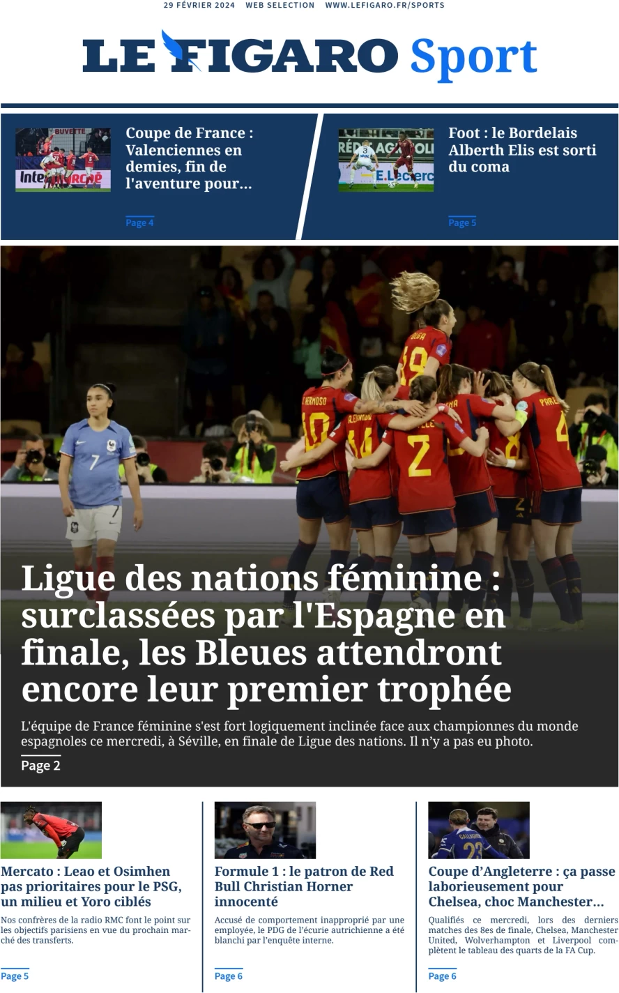 prima pagina - Le Figaro SPORT del 29/02/2024