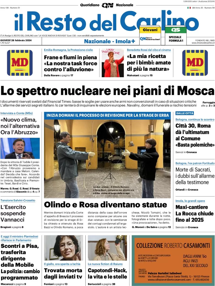 anteprima della prima pagina di il-resto-del-carlino del 29/02/2024