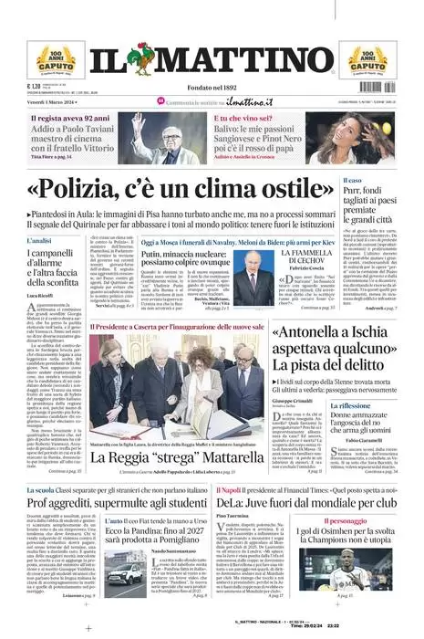 anteprima della prima pagina di il-mattino del 29/02/2024