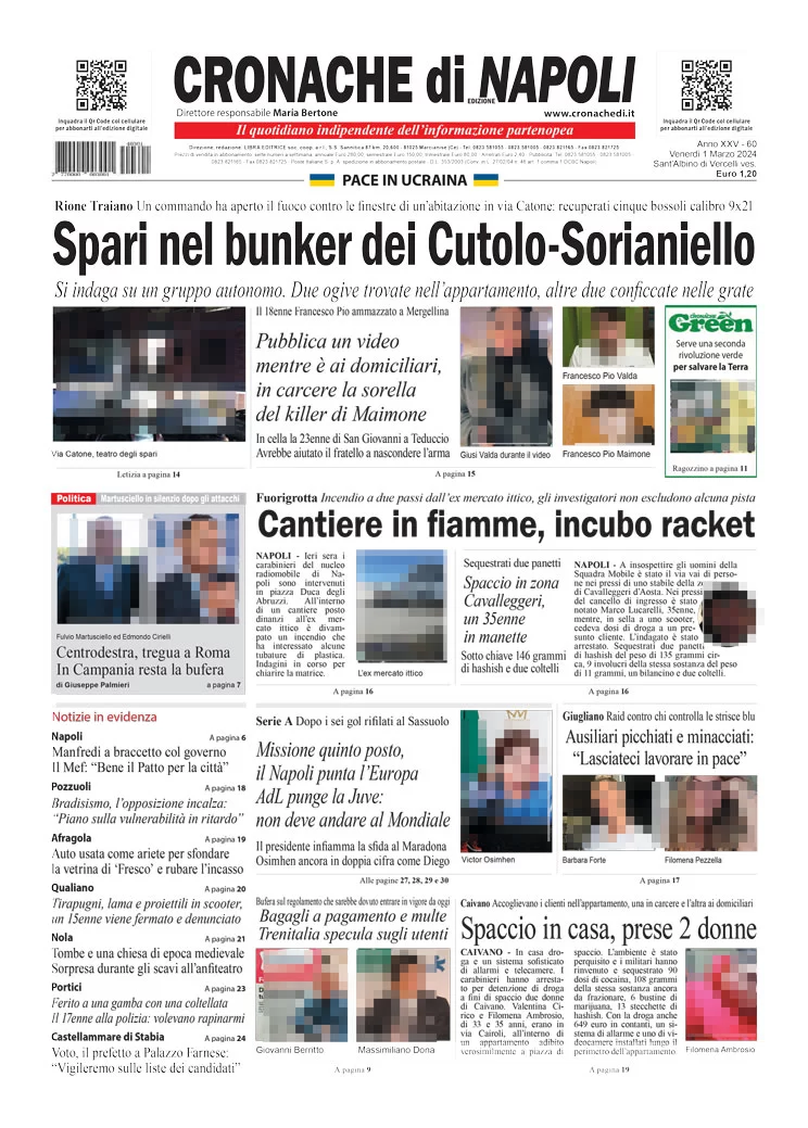 anteprima della prima pagina di cronache-di-napoli del 01/03/2024