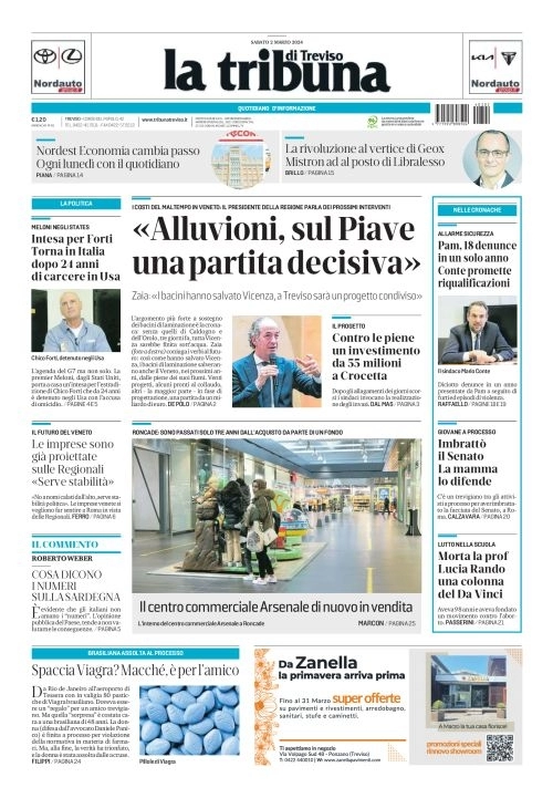 prima pagina - La Tribuna di Treviso del 01/03/2024