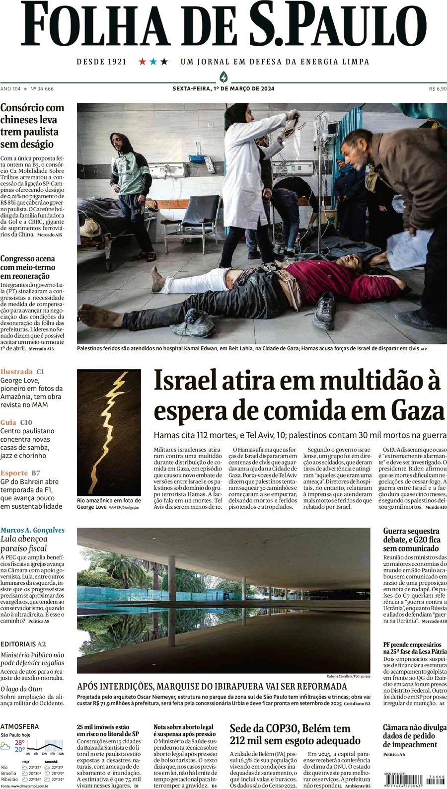 anteprima della prima pagina di folha-de-s.paulo del 01/03/2024