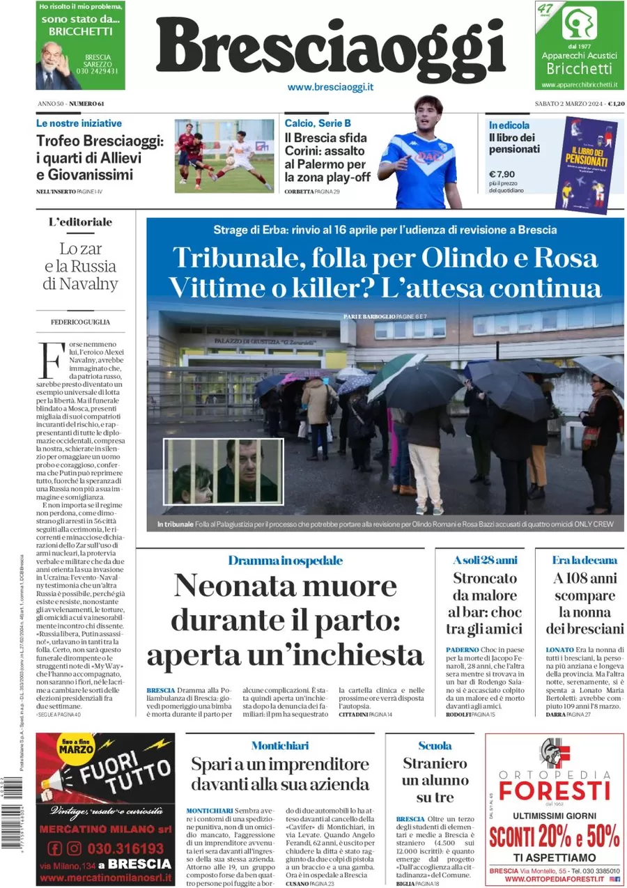 prima pagina - Brescia Oggi del 02/03/2024