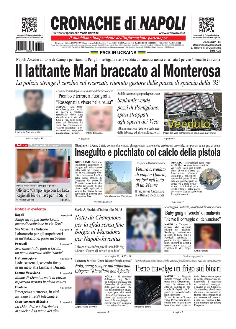 prima pagina - Cronache di Napoli del 02/03/2024