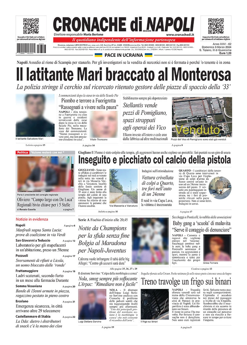 anteprima della prima pagina di cronache-di-napoli del 02/03/2024