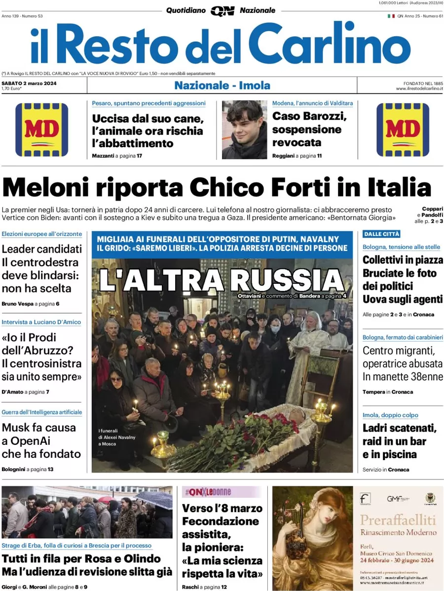 anteprima della prima pagina di il-resto-del-carlino del 02/03/2024