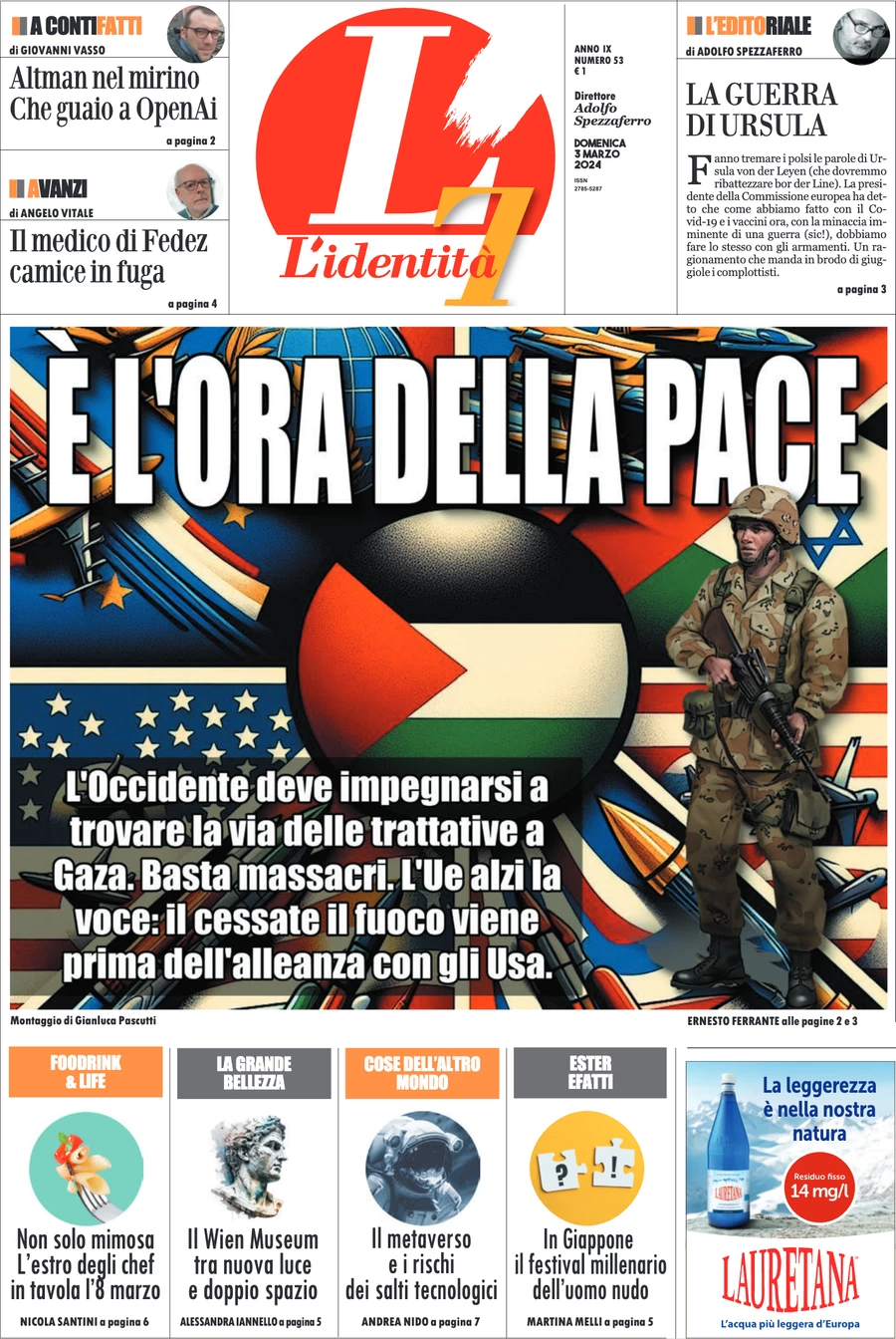 anteprima della prima pagina di lidentit del 02/03/2024
