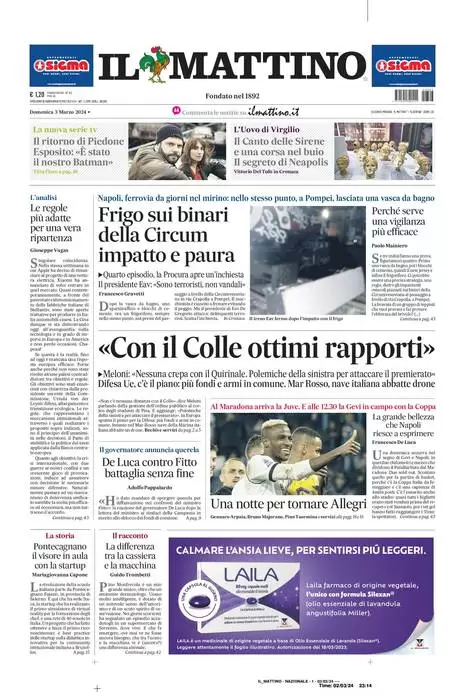 anteprima della prima pagina di il-mattino del 02/03/2024