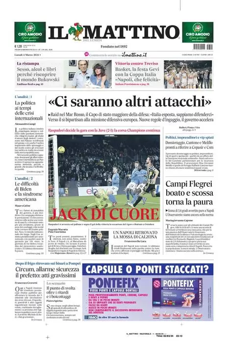 anteprima della prima pagina di il-mattino del 03/03/2024