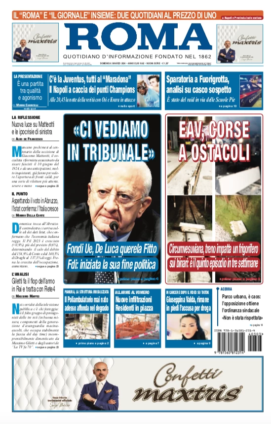 prima pagina - Il Roma (Quotidiano di Napoli) del 03/03/2024