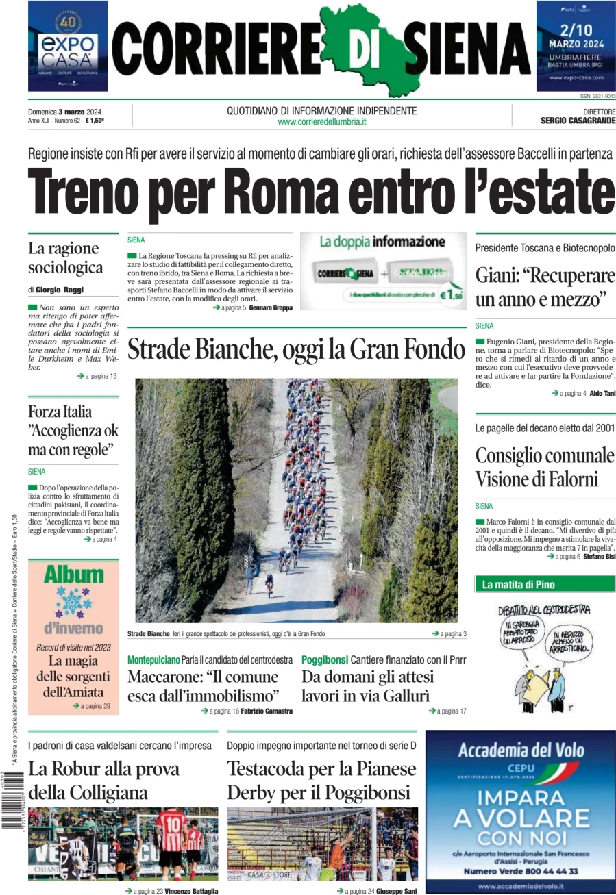 prima pagina - Corriere di Siena del 03/03/2024