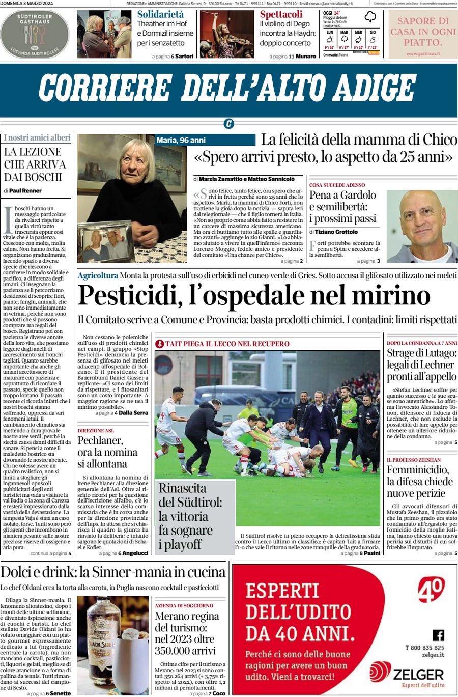prima pagina - Corriere dell'Alto Adige del 03/03/2024