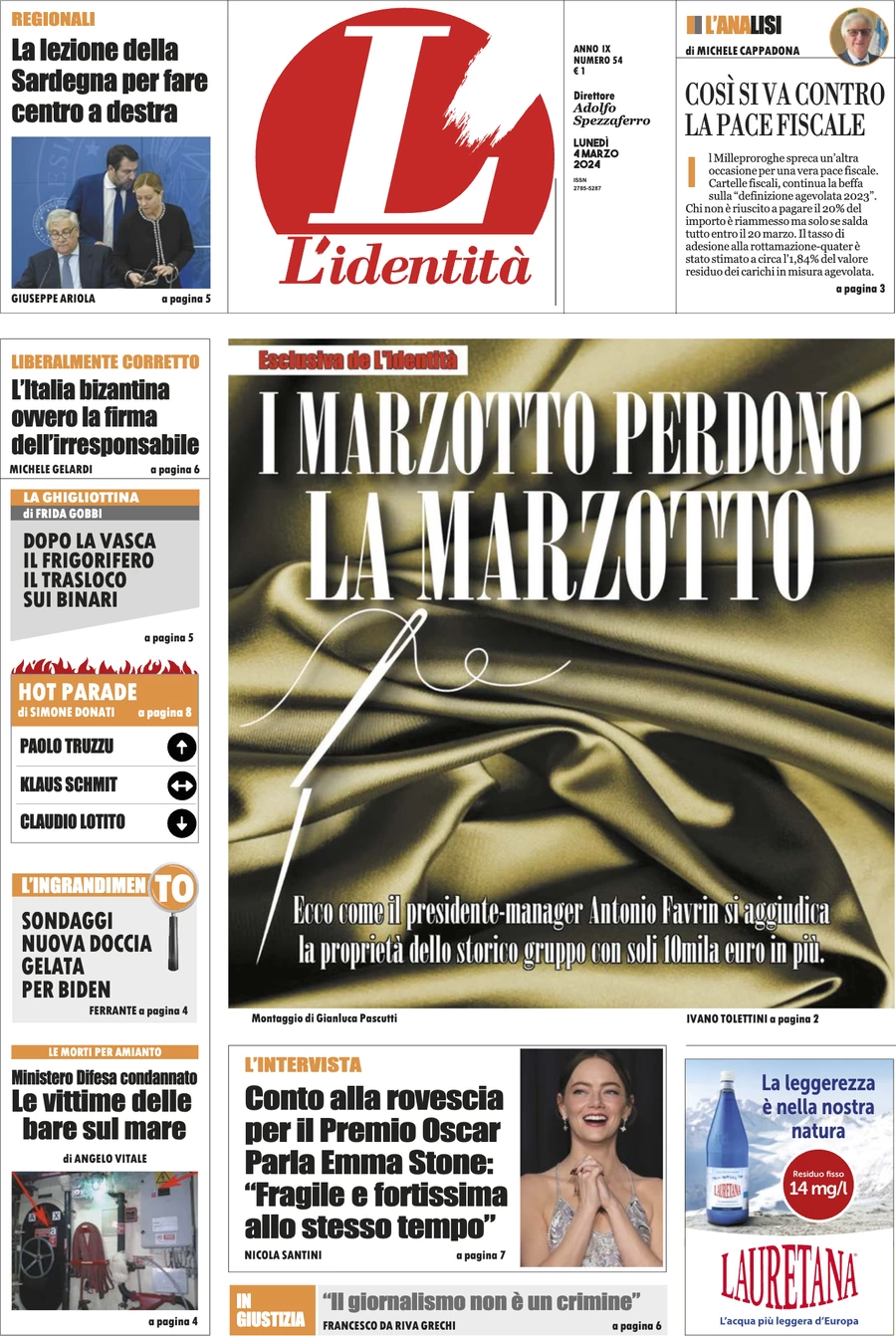 anteprima della prima pagina di lidentit del 03/03/2024