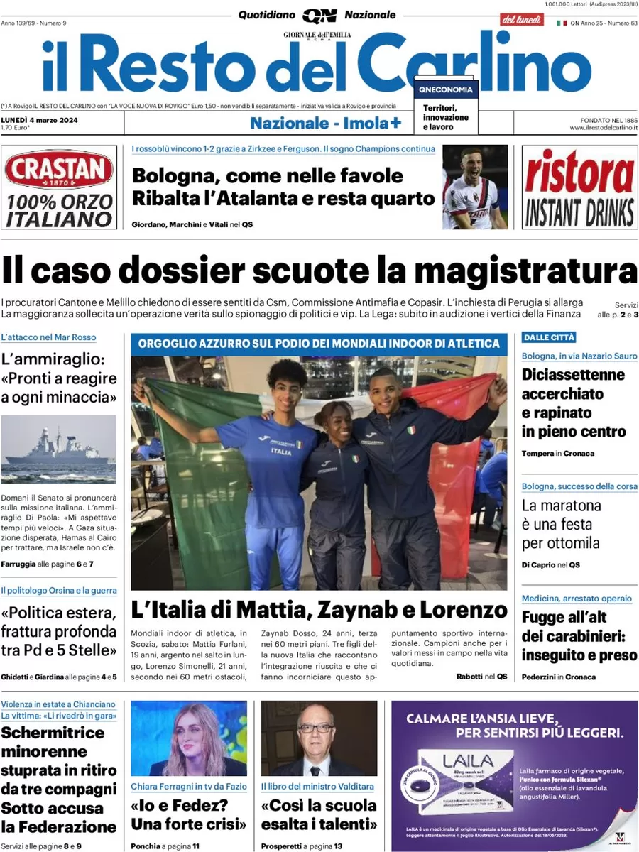 anteprima della prima pagina di il-resto-del-carlino del 04/03/2024