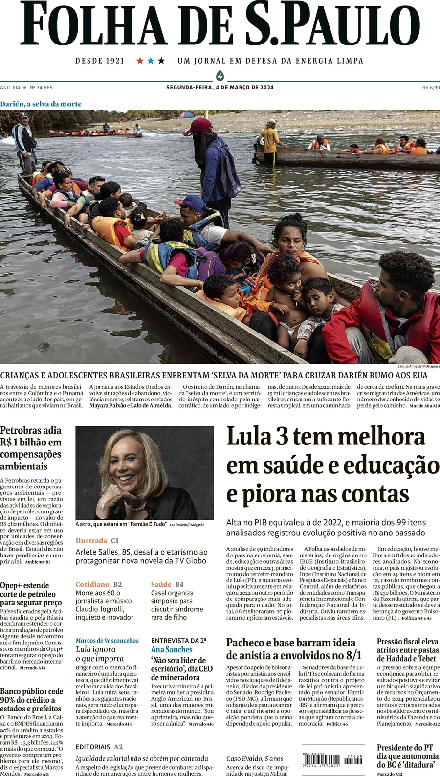 anteprima della prima pagina di folha-de-s.paulo del 04/03/2024