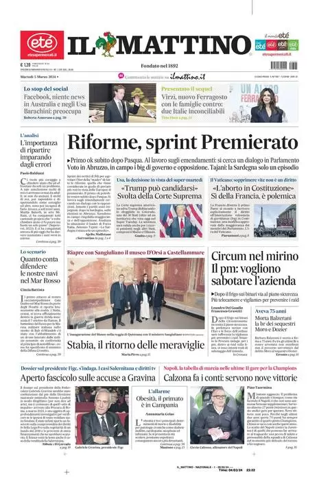 anteprima della prima pagina di il-mattino del 04/03/2024