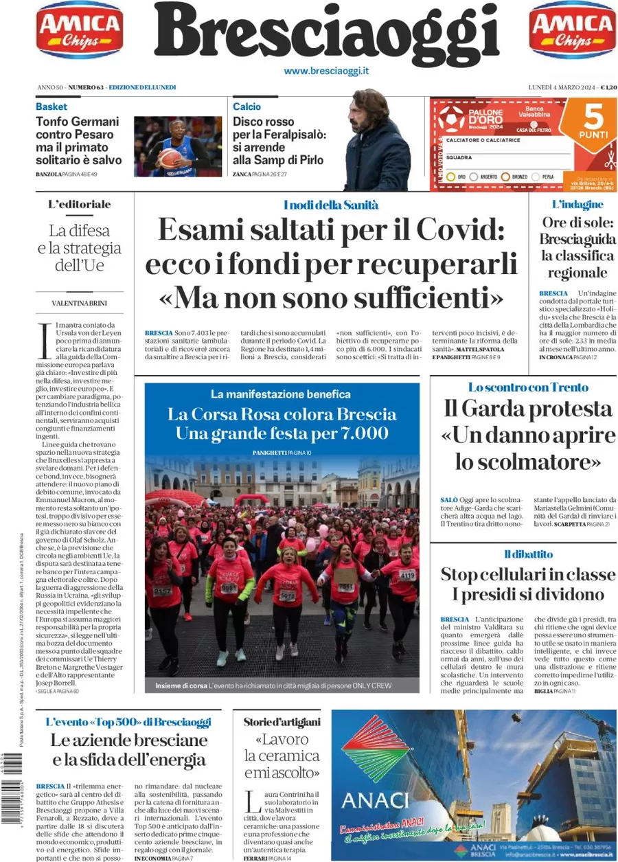 prima pagina - Brescia Oggi del 04/03/2024